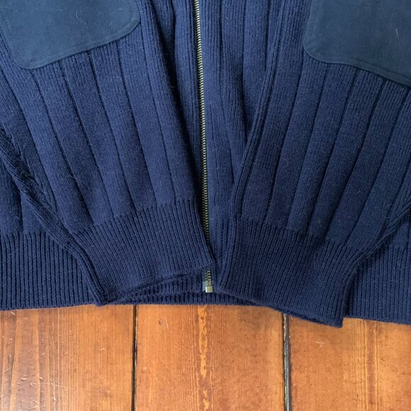 Orvis XX-Large Blue Men's Heavy Knit Wool Pull Over Full Zip Elbow Patch Sweater - Picture 6 of 14